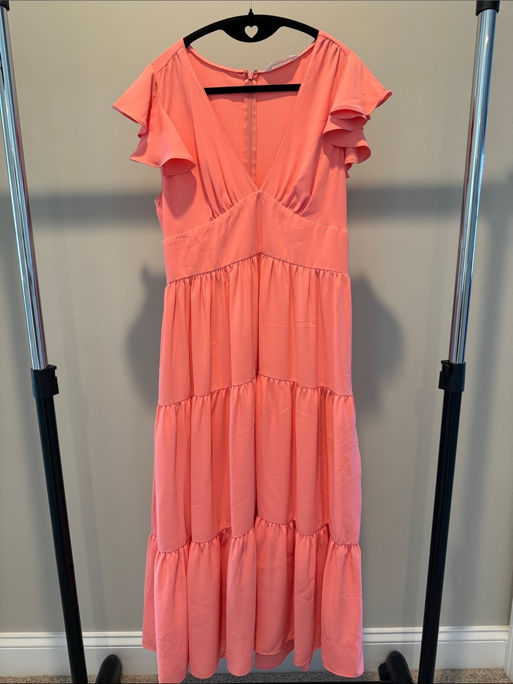 Amanda Uprichard Coral Maxi Dress with Flutter Sleeves